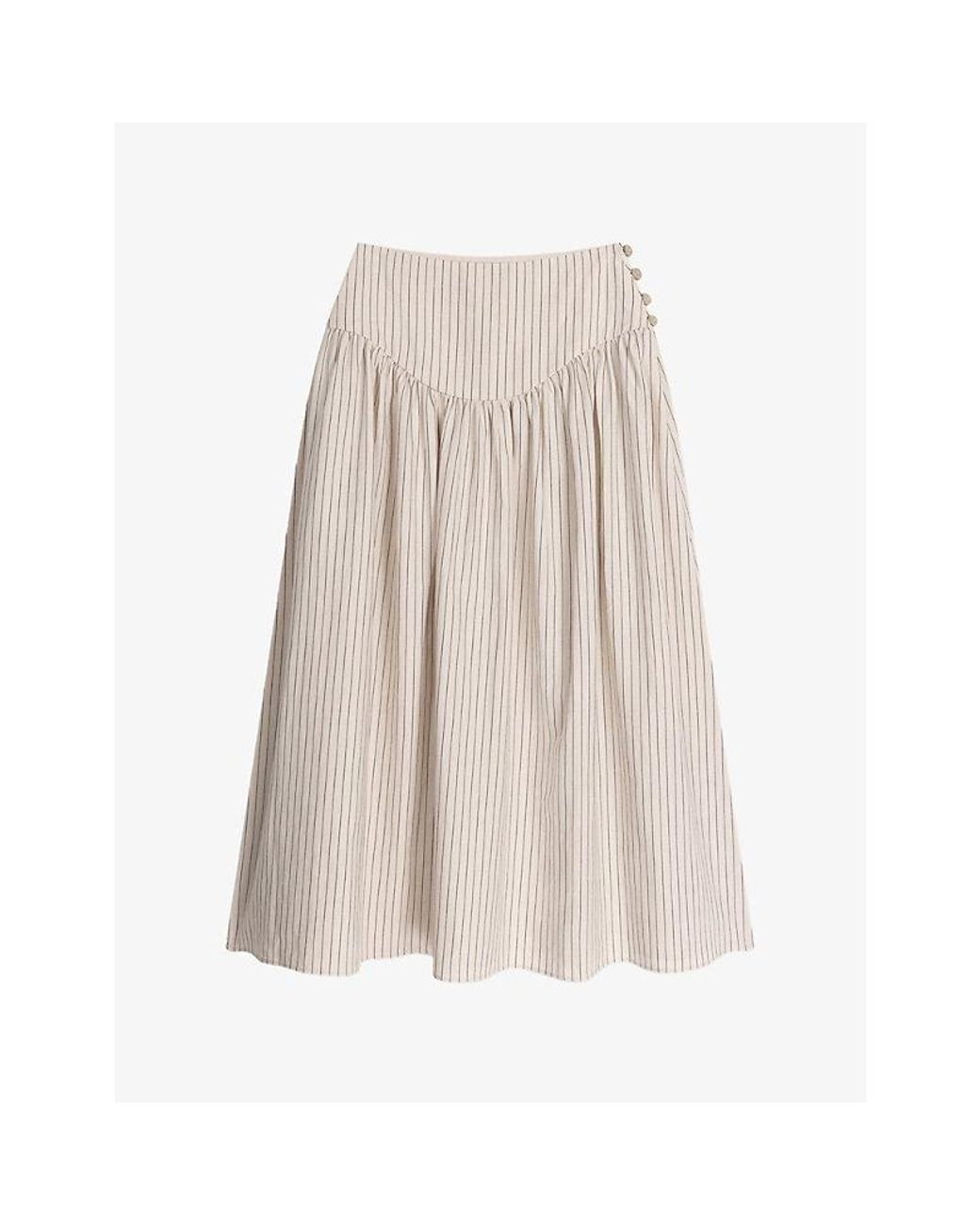 OMNES Natural Lucille Flared Linen-Blend Midi Skirt
