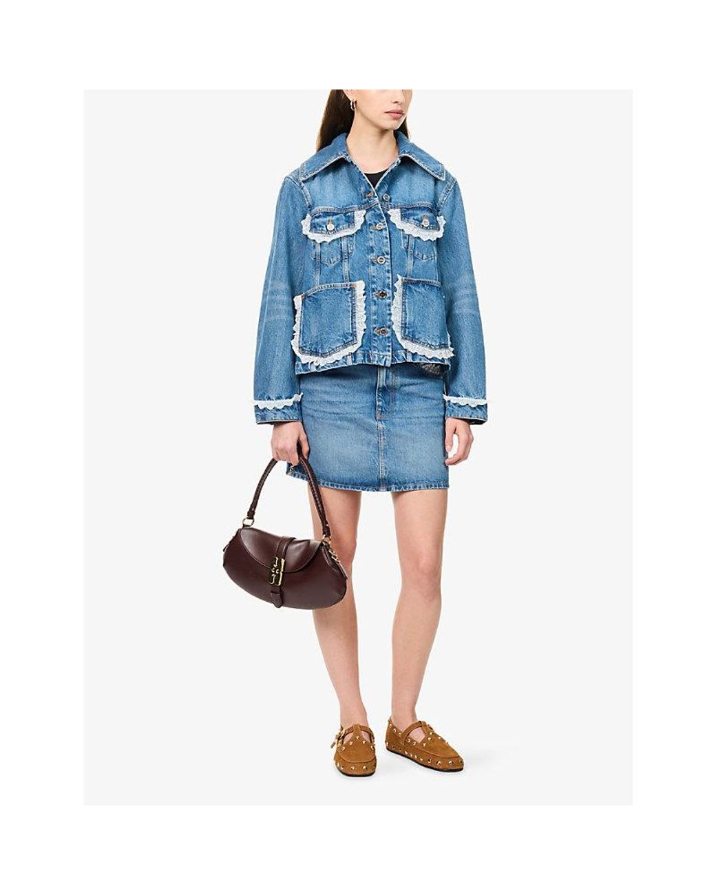 Ganni Blue Lace-Trim Denim Jacket