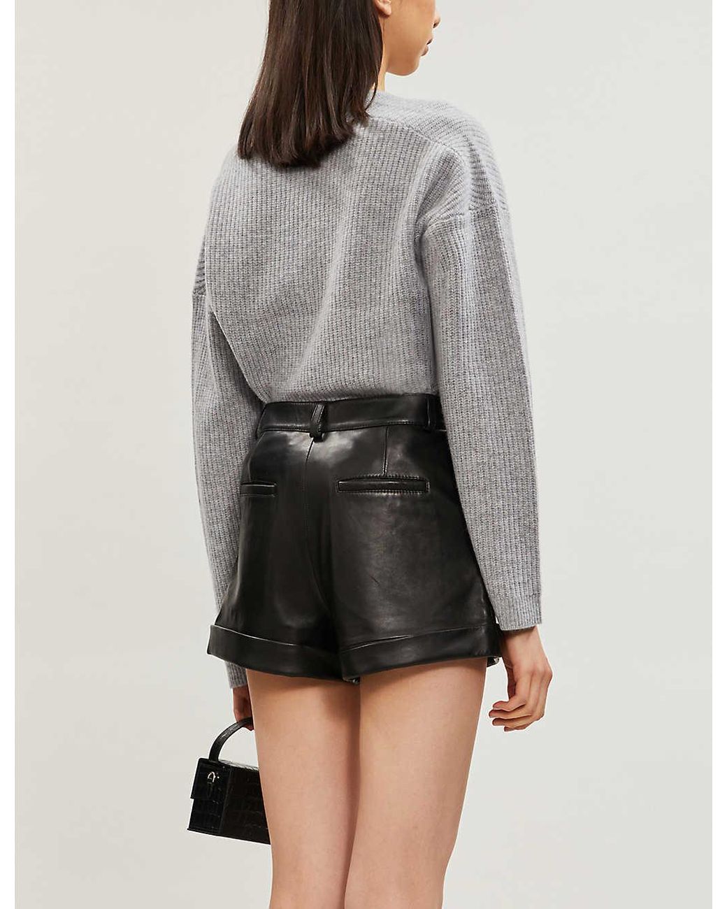Maje chain-detail leather short shorts - Black