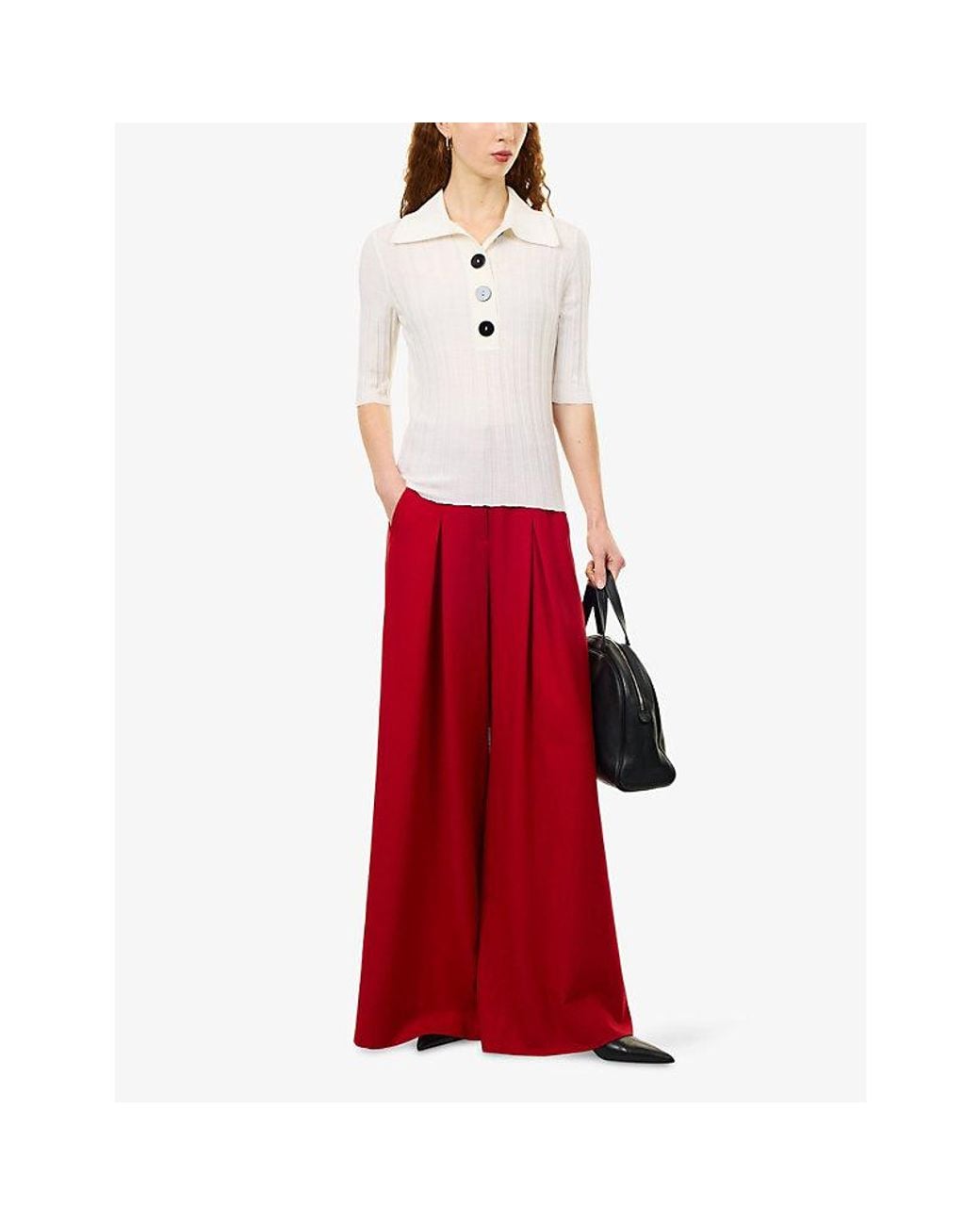 ME+EM Red Very Wide-Leg Woven Trousers