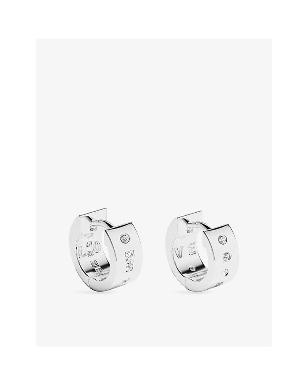 Apm Monaco White Love Rhodium Plated Alloy And Cubic Zirconia Mini Hoop Earrings