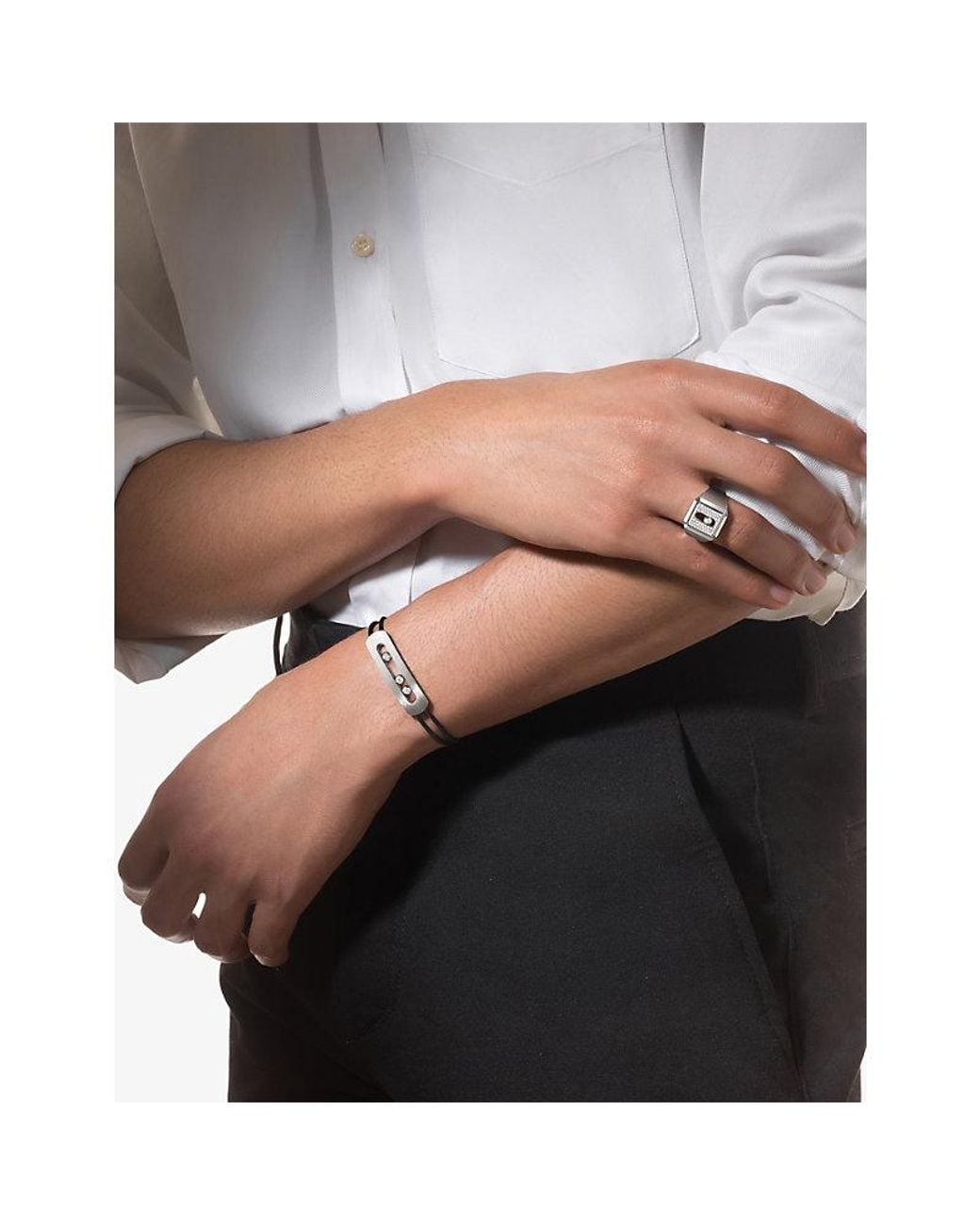 Messika White Move Large Natural Titanium And 0.44Ct Diamond Cord Bracelet