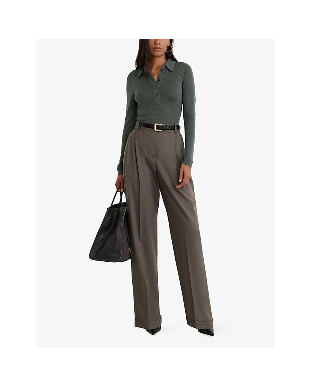 Reiss Green Wendy Polo-Collar Stretch Wool-Blend Top