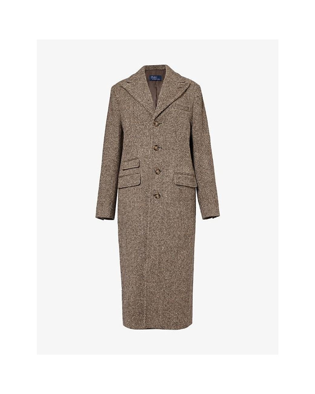Polo Ralph Lauren Herringbonepattern Wool Coat in Brown Lyst
