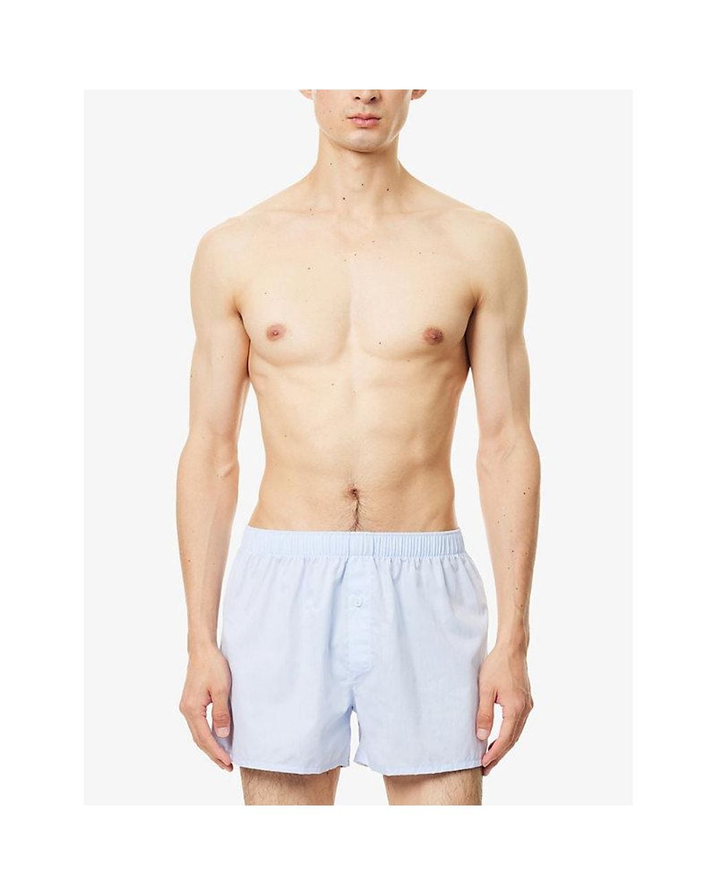Hanro Blue Fancy Relaxed-Fit Cotton Boxer Shorts for men
