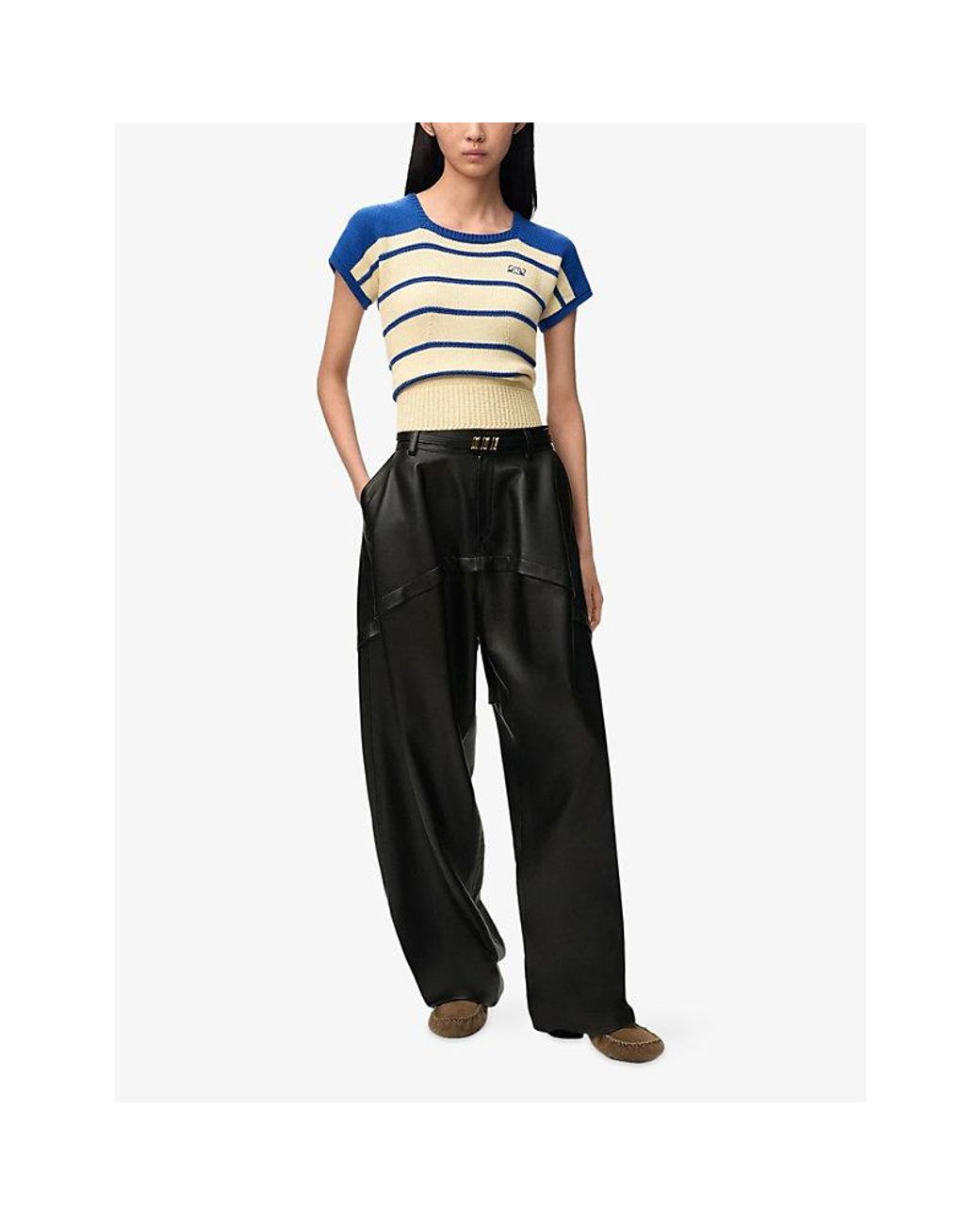 Loewe Blue Striped Logo-Embroidered Sleeveless Cotton-Blend Jumper
