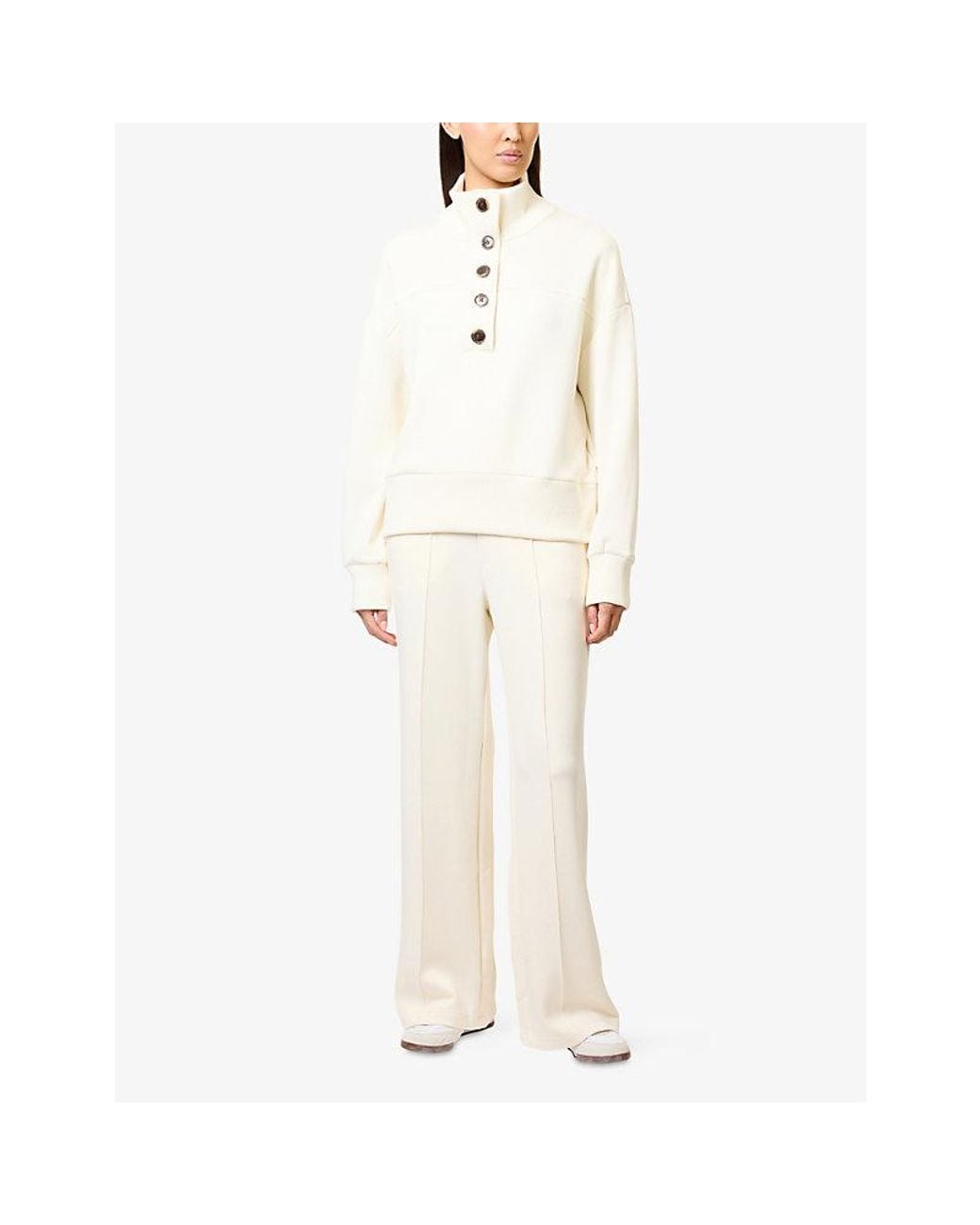Varley White Bronya Button-Placket Jersey Sweatshirt