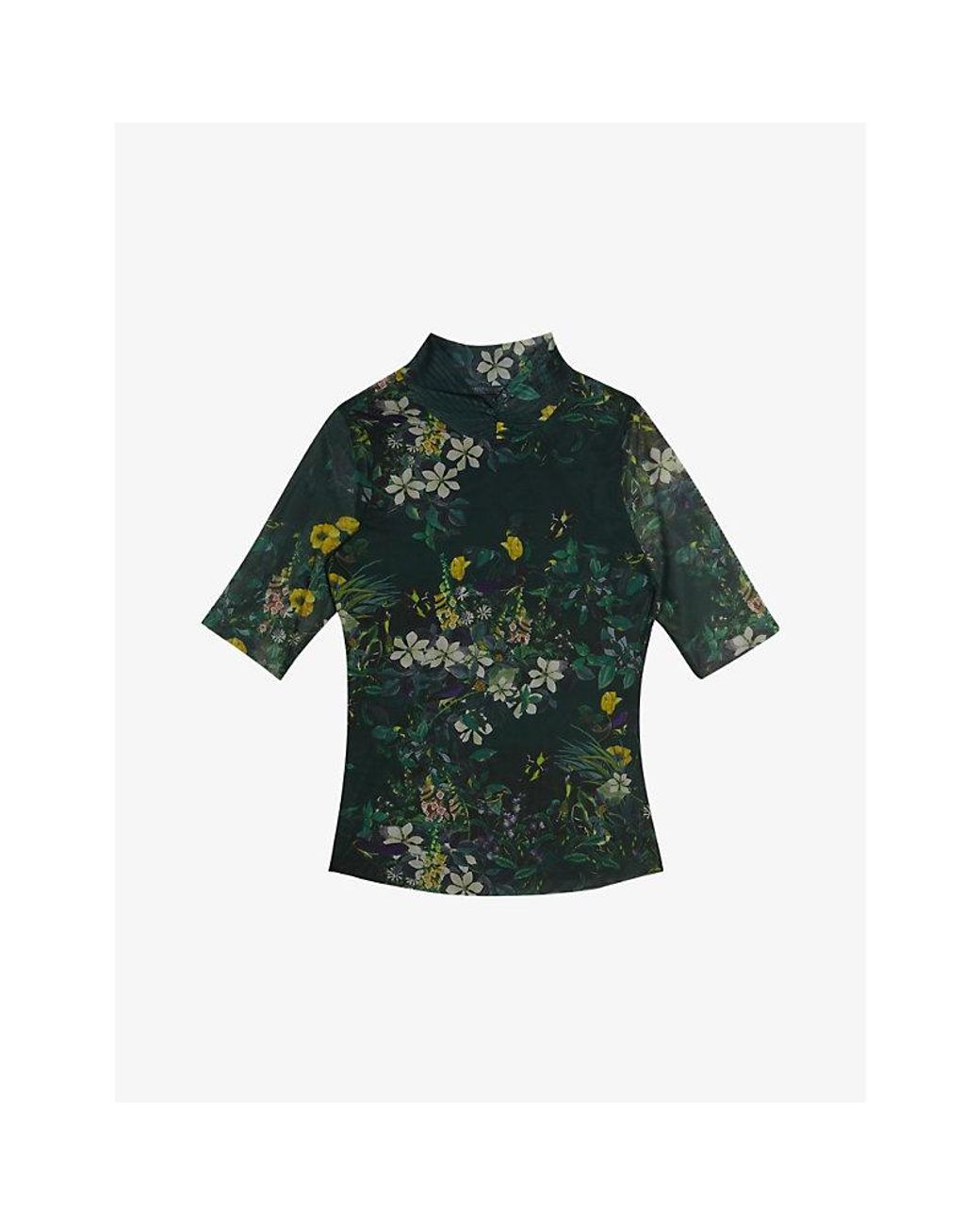 Ted Baker Gorgee Floral-print High-neck Stretch-recycled Polyester Top in  Green | Lyst