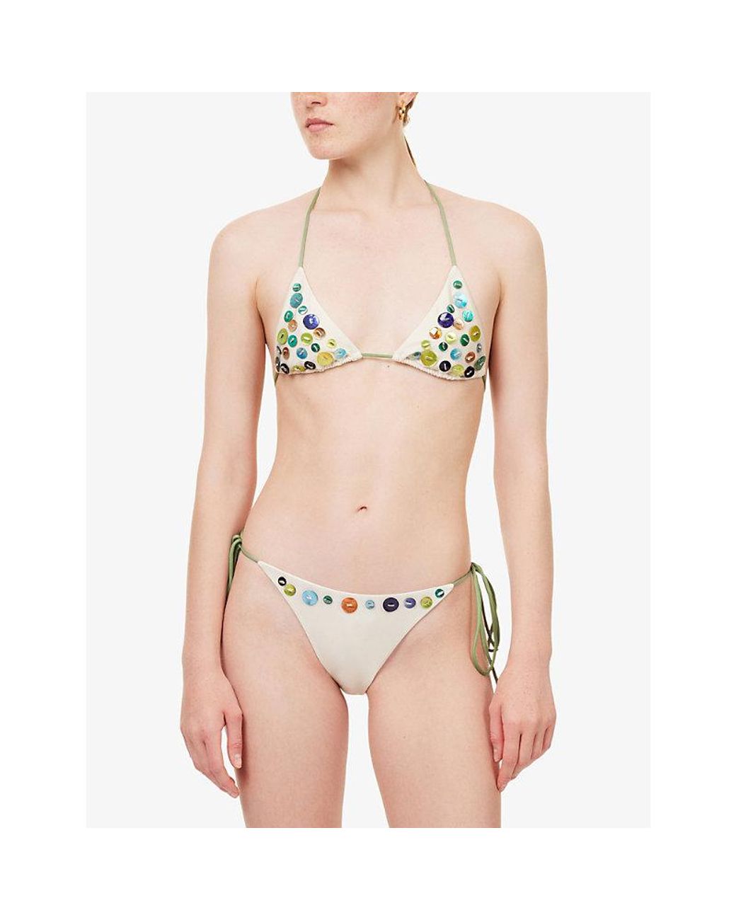 Jaded London White Agoya Shell Trim Triangle Bikini Top