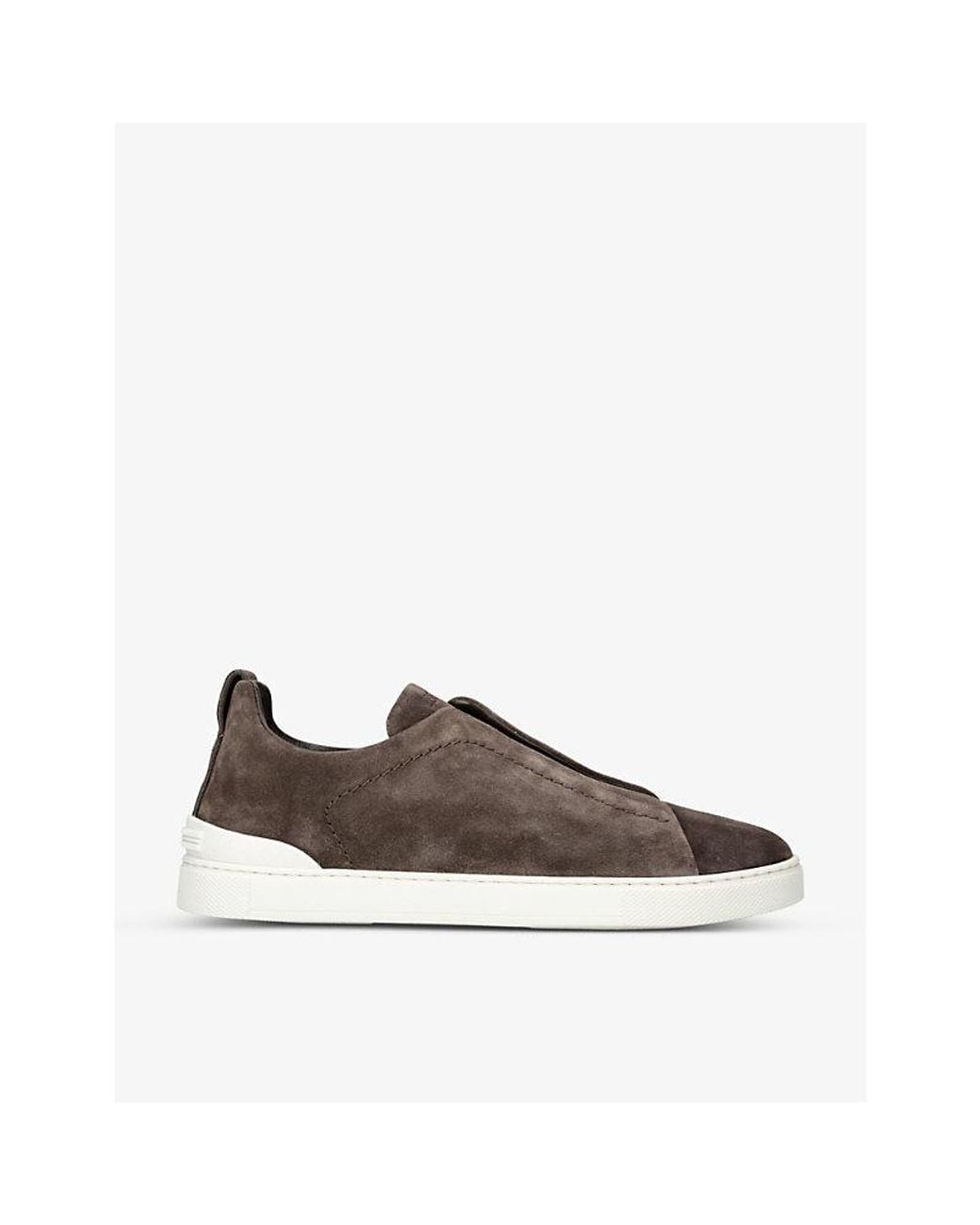 Zegna Brown Suede Triple Stitch Sneakers for men