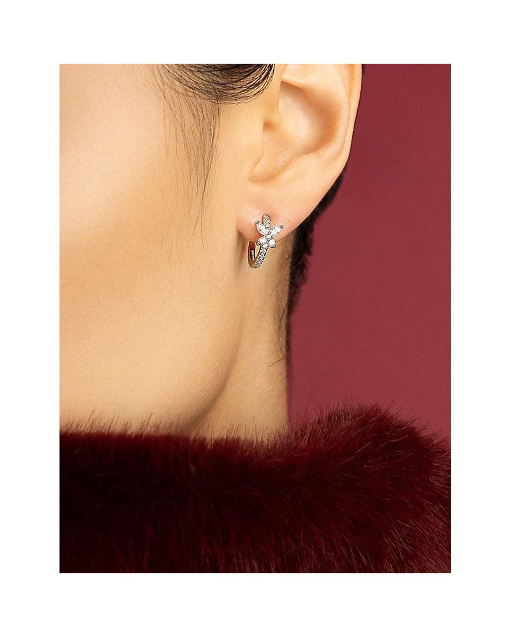 Apm Monaco White Lumiere Papillon Rhodium Plated Alloy And Cubic Zirconia Mini Earrings