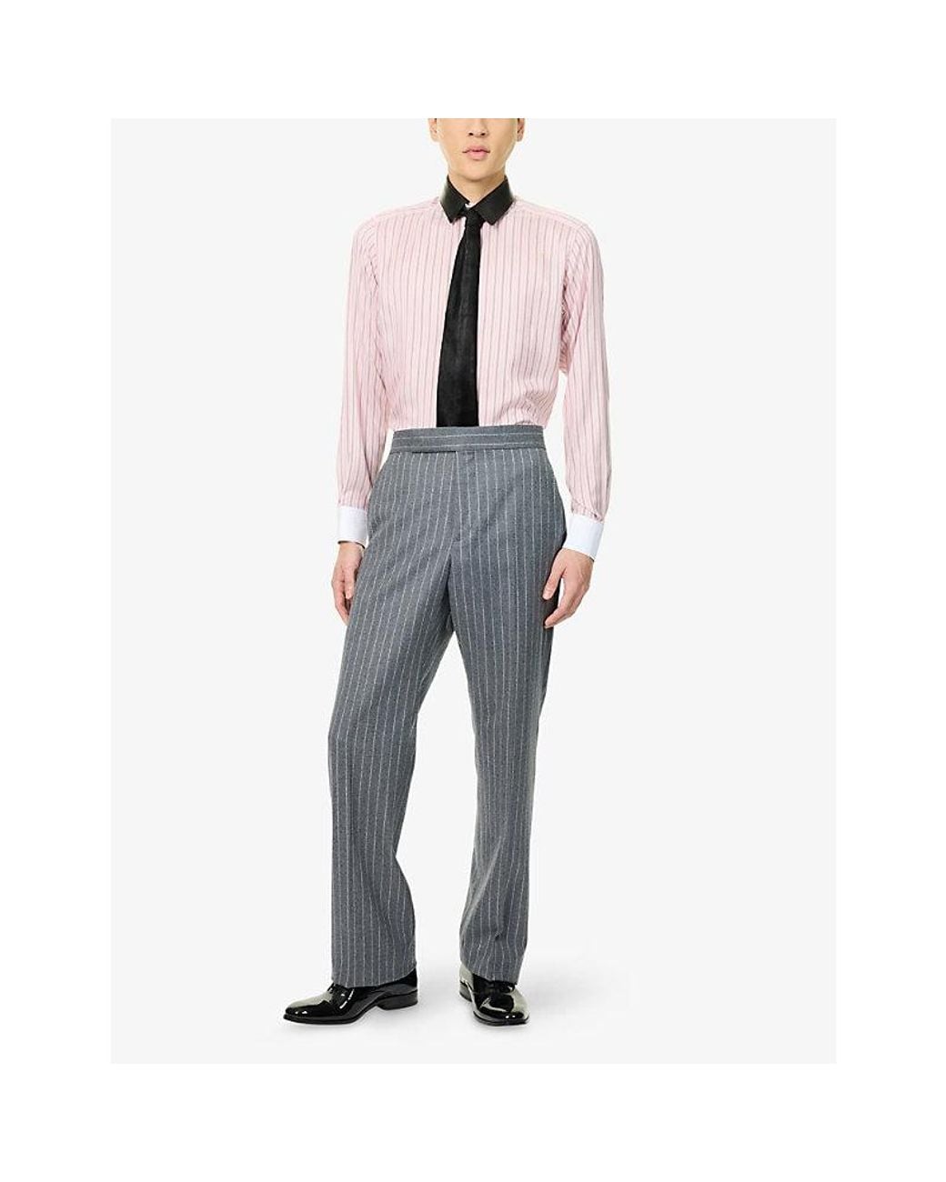 Tom Ford Pink Leather Collar Oxford Striped Silk Shirt for men