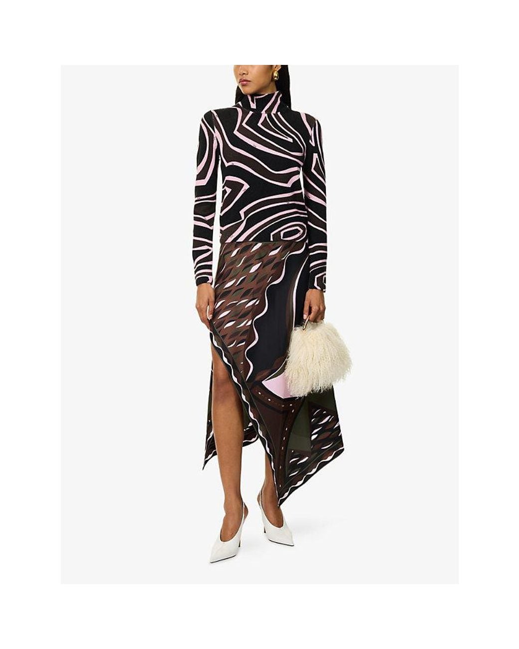 Emilio Pucci Black Dune Print Silk Midi Skirt