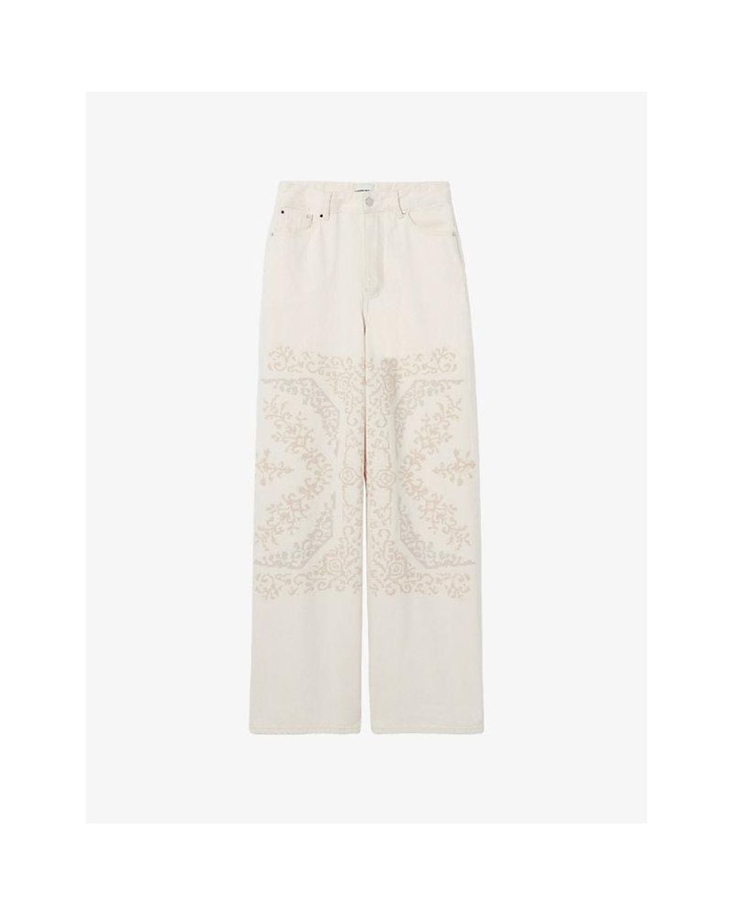 Claudie Pierlot White Wide-Leg Embroidered Denim Jeans