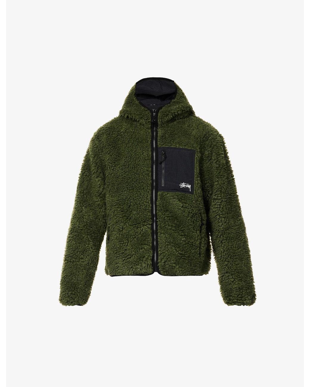 Stussy Sherpa Reversible Boxy-fit Fleece Hooded Jacket in Green for Men |  Lyst