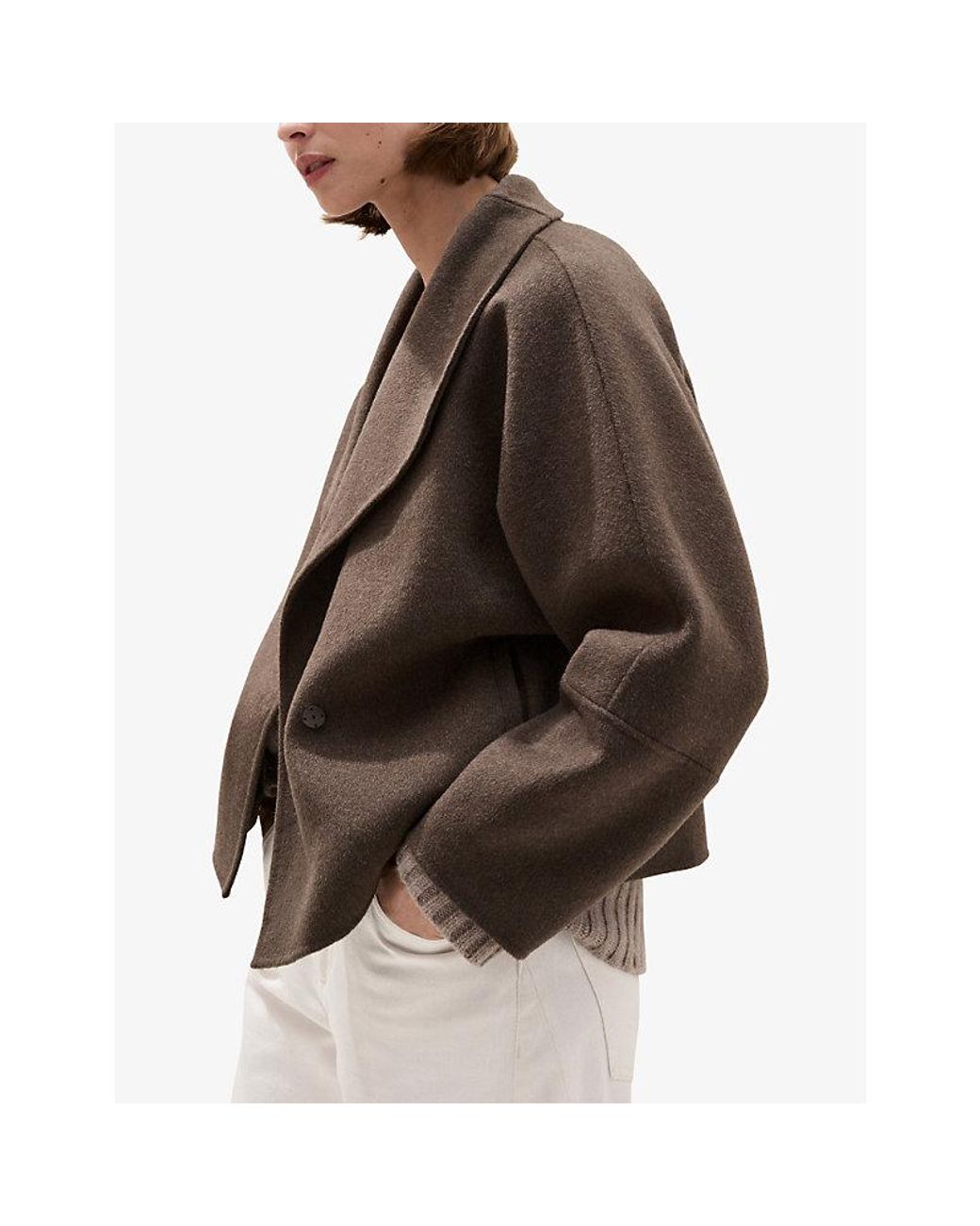 The White Company Brown Double-Breasted Cropped Wool-Blend Jacket