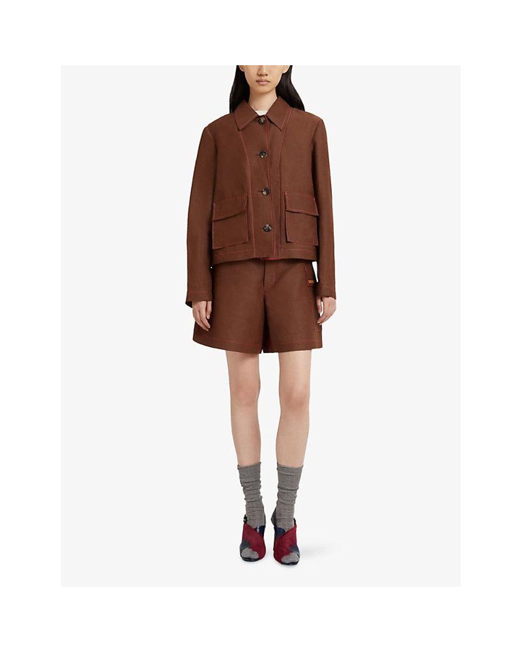 Marni Brown Single-Breasted Ramie-Rayon Jacket