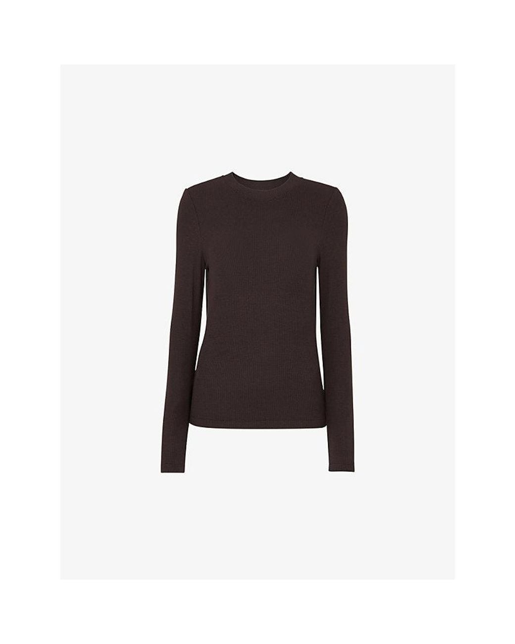 Whistles Black Essential Ribbed Stretch-Woven T-Shirt