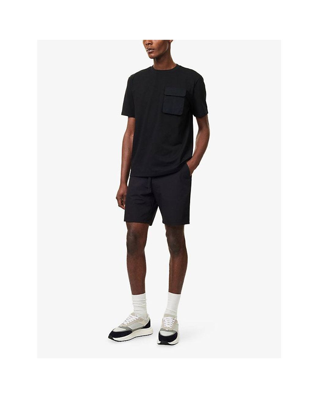 Arne Black Utility Cargo-Pocket Cotton T-Shirt for men