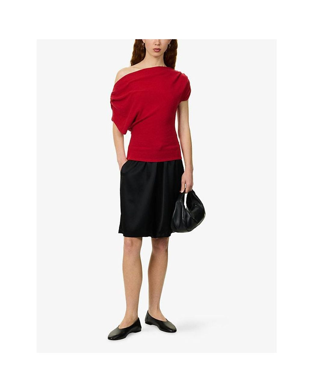 Reformation Red Iris Draped Knitted Top