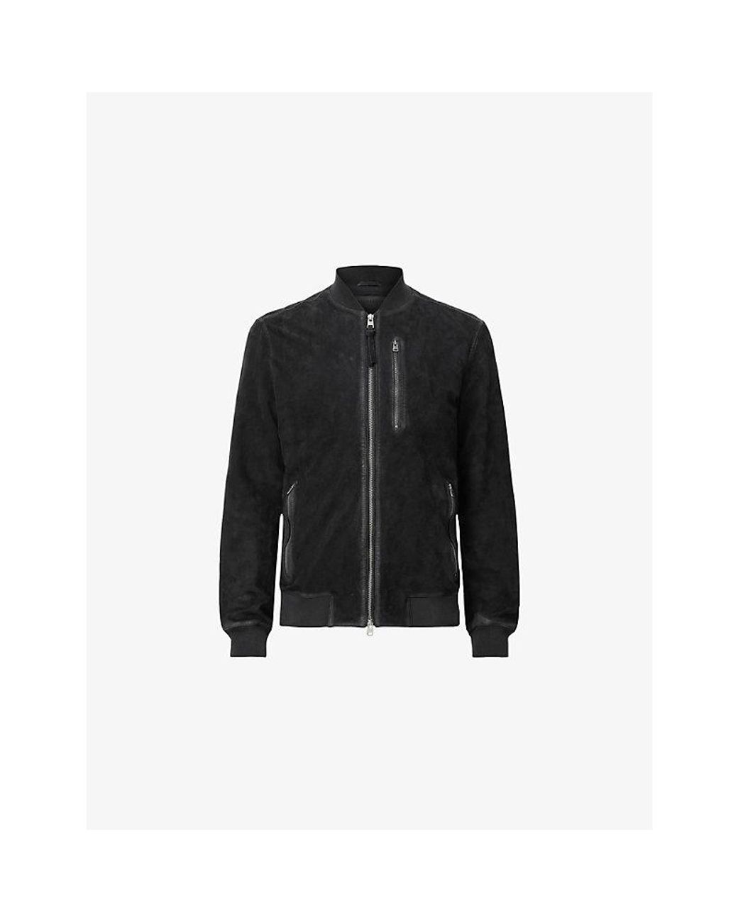 AllSaints Black Kemble Regular-Fit Zip-Up Suede Bomber Jacket for men