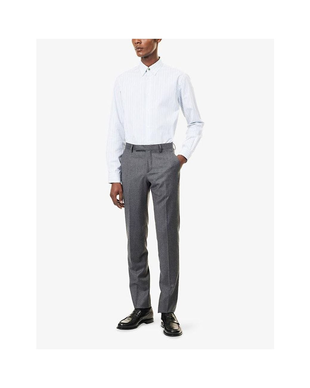 Paul Smith Gray Slim-Fit Flannel Wool And Cashmere-Blend Trousers for men