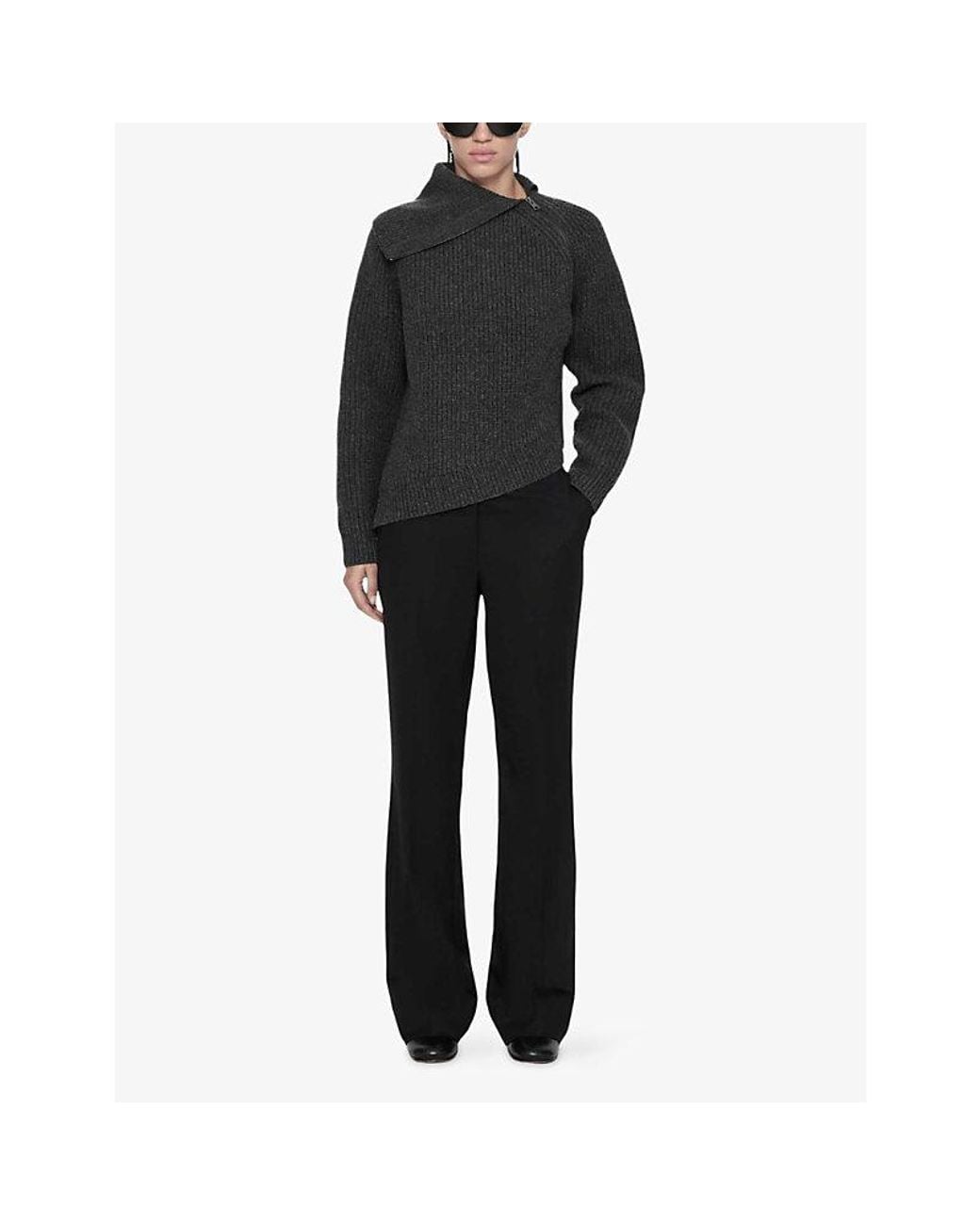 AllSaints Black Cleo Funnel-Neck Wool Jumper