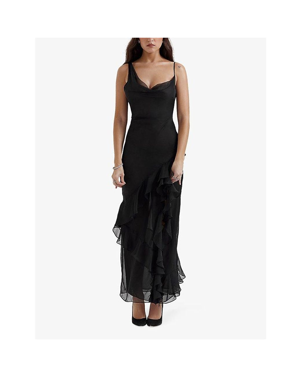 House Of Cb Malila Ruffle Trim Woven Maxi Dress in Black Lyst