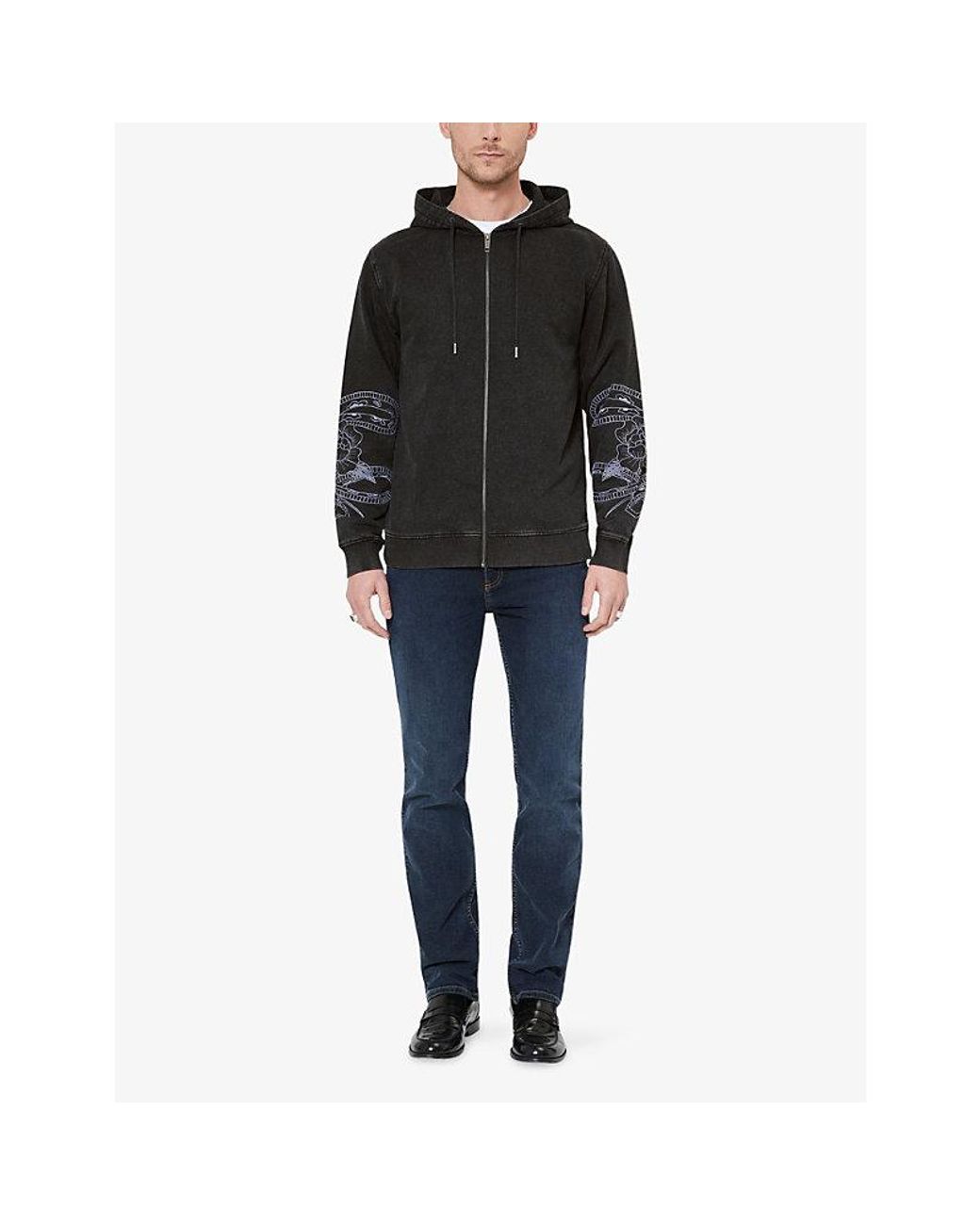 The Kooples Black Hooded Zip-Up Cotton Sweatshirt for men
