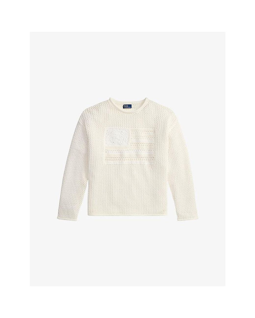 Polo Ralph Lauren White Flag Pointelle-Knit Cotton Jumper