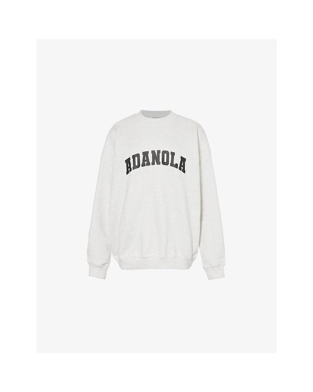 ADANOLA White Varsity Oversized Crewneck Cotton Fleece Sweatshirt