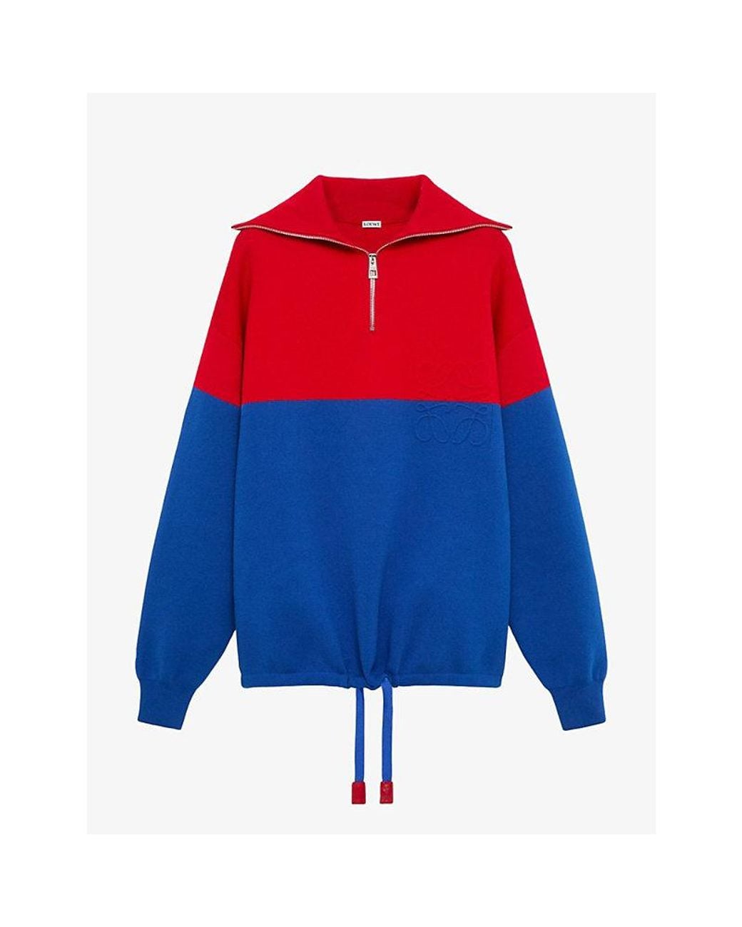 Loewe Blue Colour-Block Half-Zip Cotton-Blend Jumper