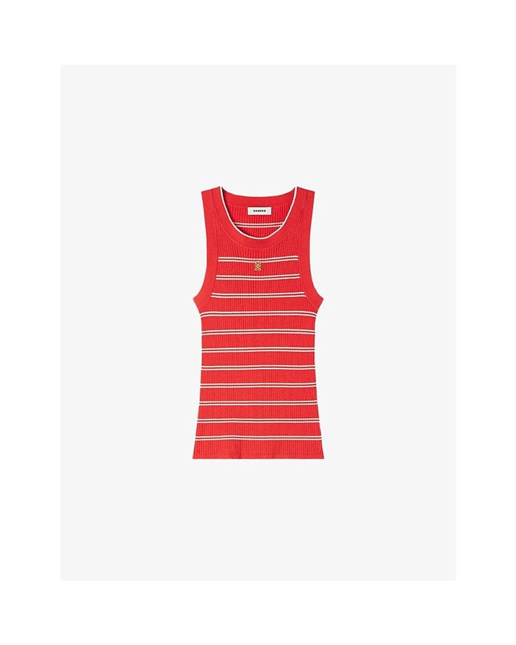 Sandro Red Stripe-Print Knitted Vest Top