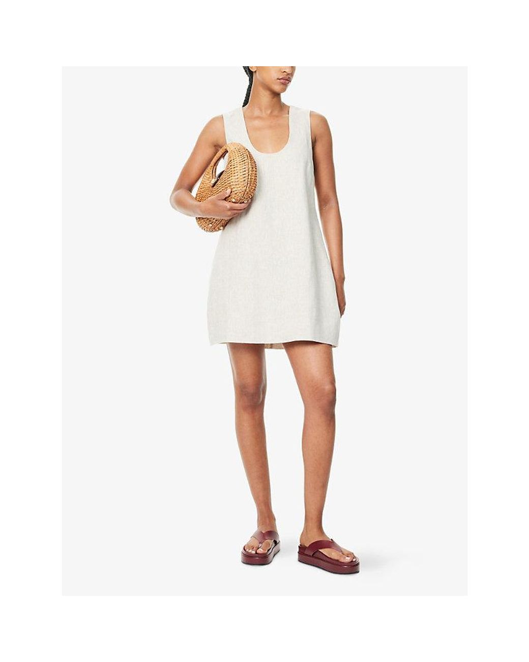 Dissh Lotus Scoop-Neck Linen Mini Dress in White | Lyst