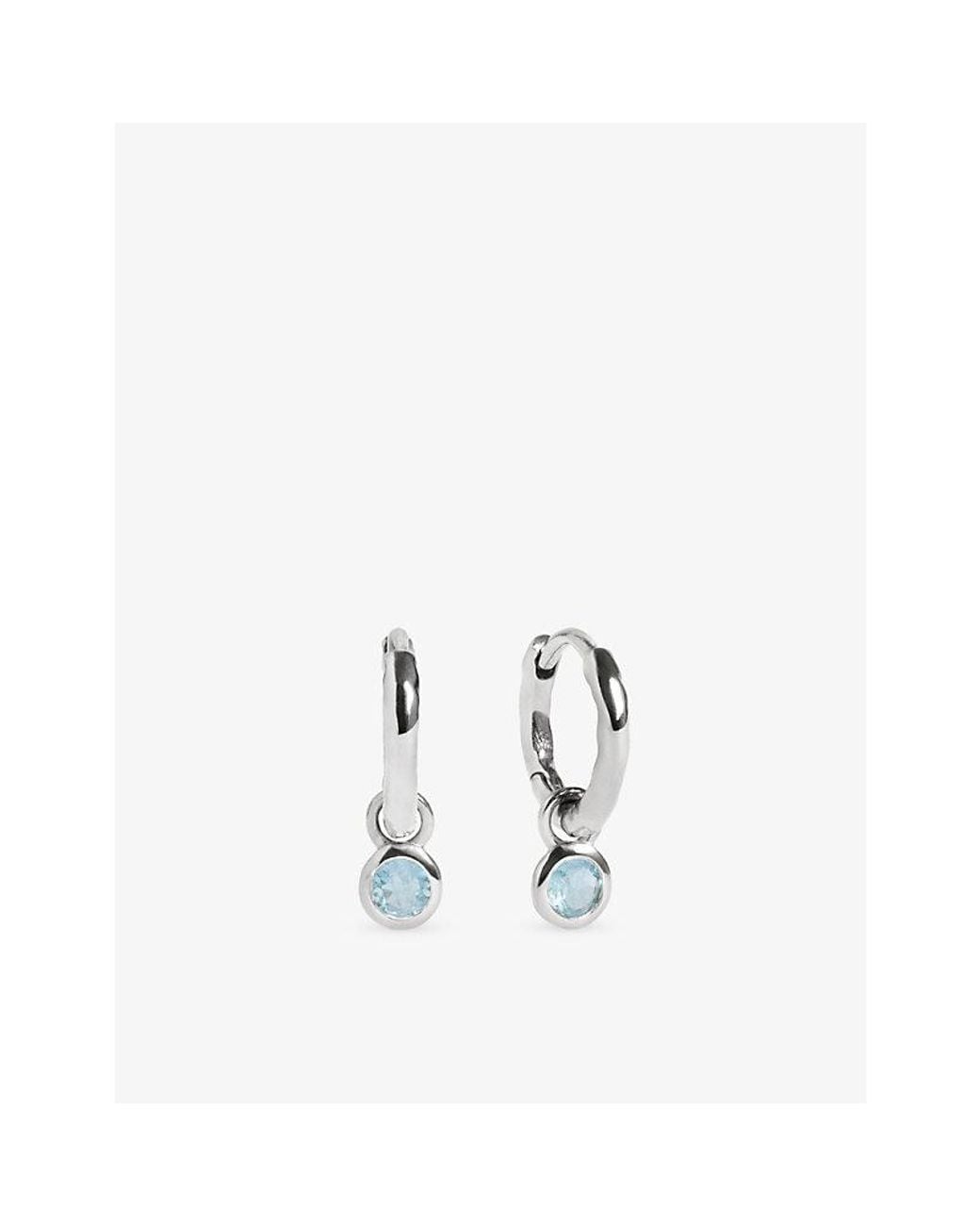Monica Vinader White March Birthstone Sterling- And Aquamarine Huggie Earrings