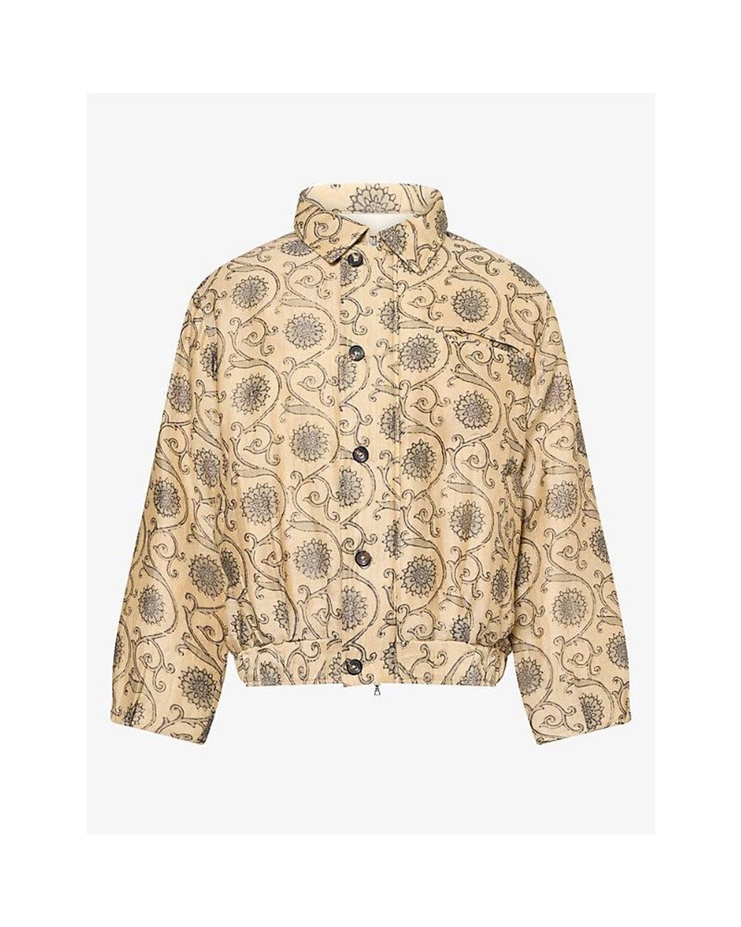 Kartik Research Natural Block Flight Graphic-Pattern Linen-And-Blend Jacket for men