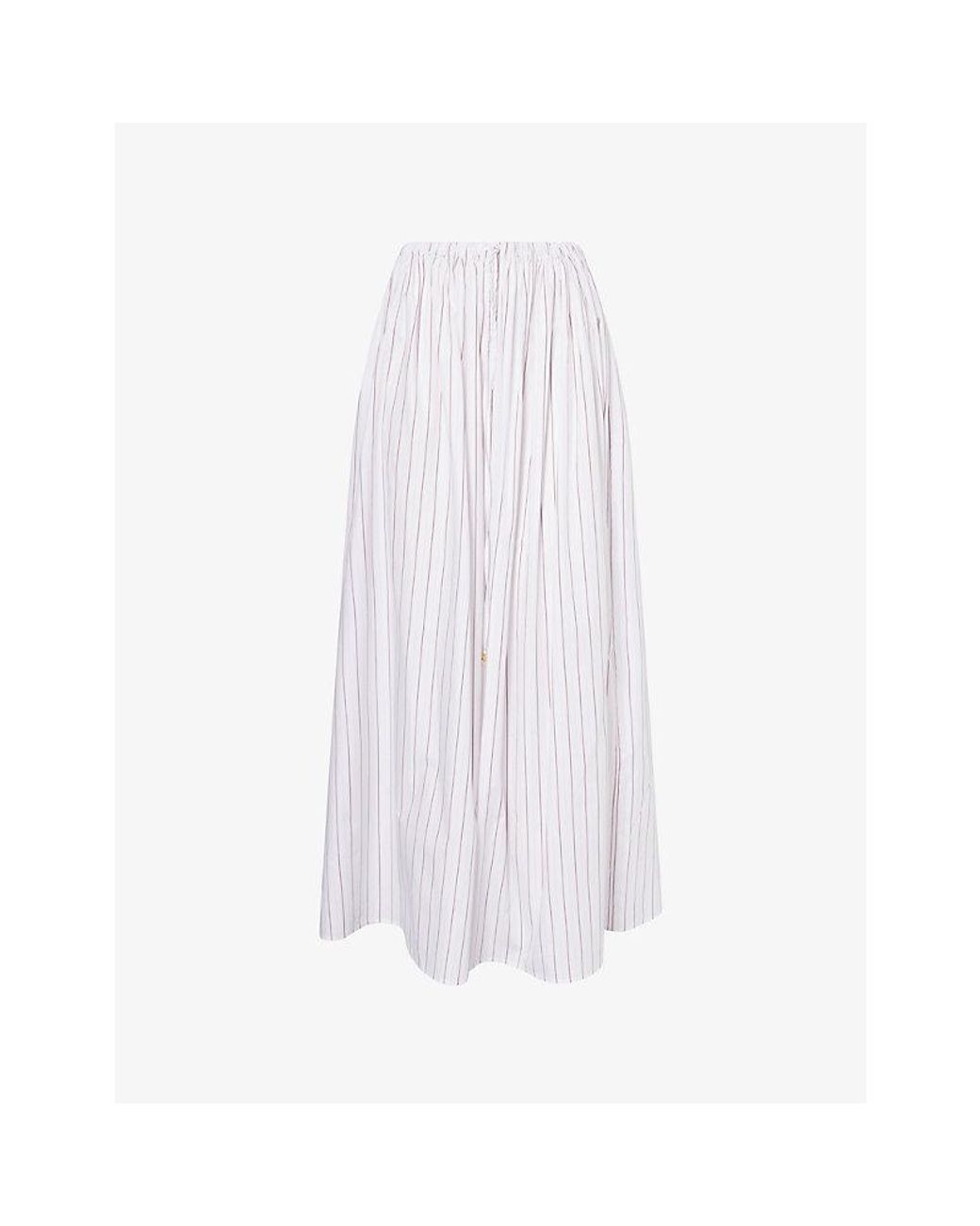 Reem Alkanhal White Noura Pinstripe Cotton Maxi Skirt