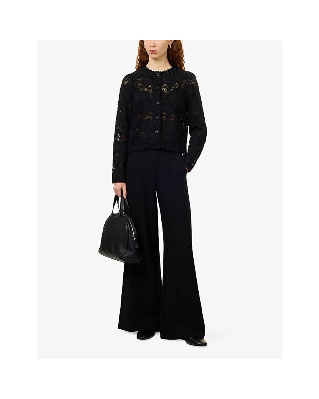 ME+EM Black Textured Wide-Leg Woven Trousers