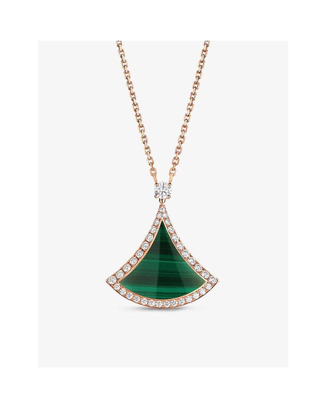 BVLGARI Multicolor Divas' Dream 18k Rose Gold, Malachite, & Diamond Pendant Necklace