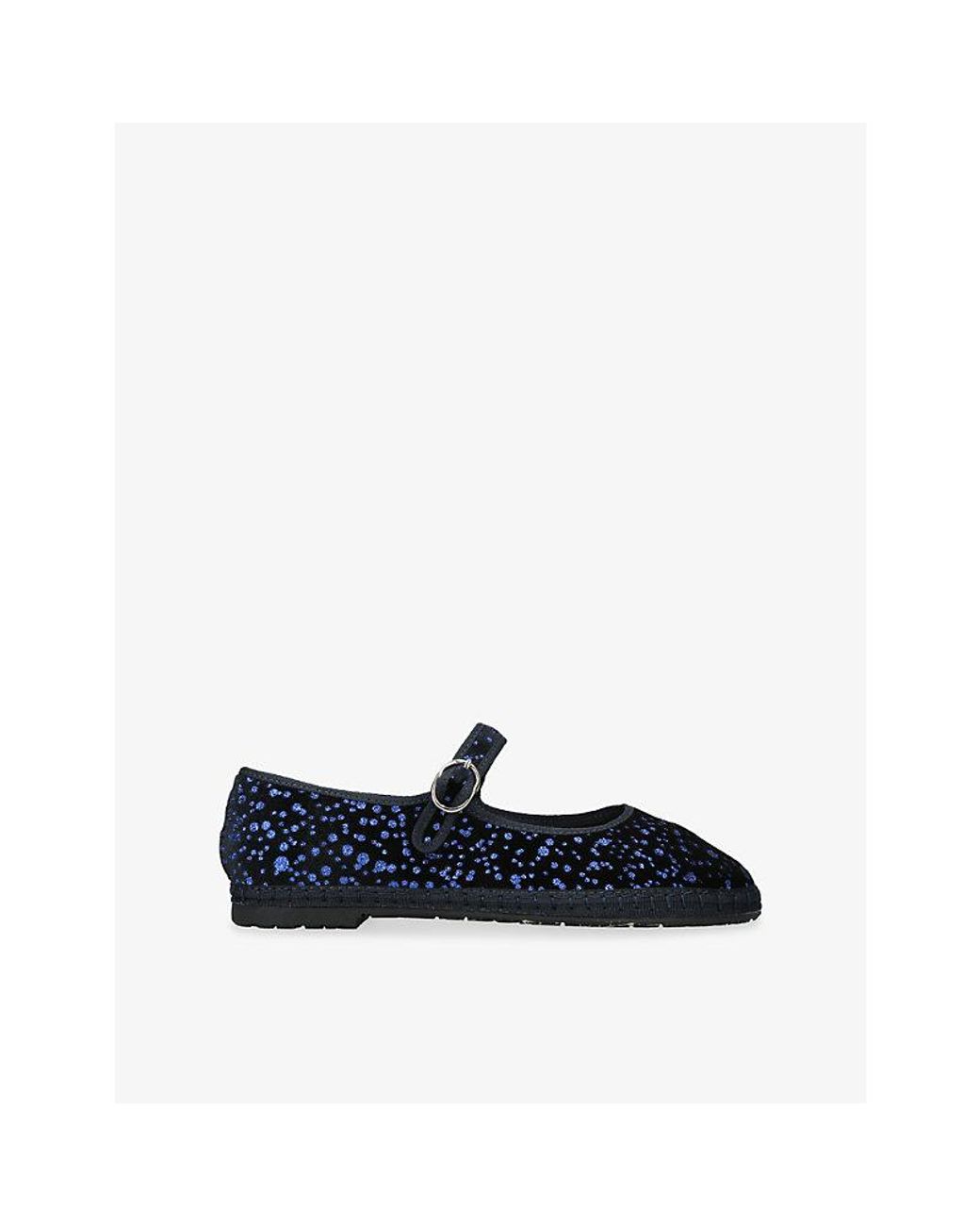 Flabelus Blue Seraphina Glitter Velvet Mary-Jane Flats