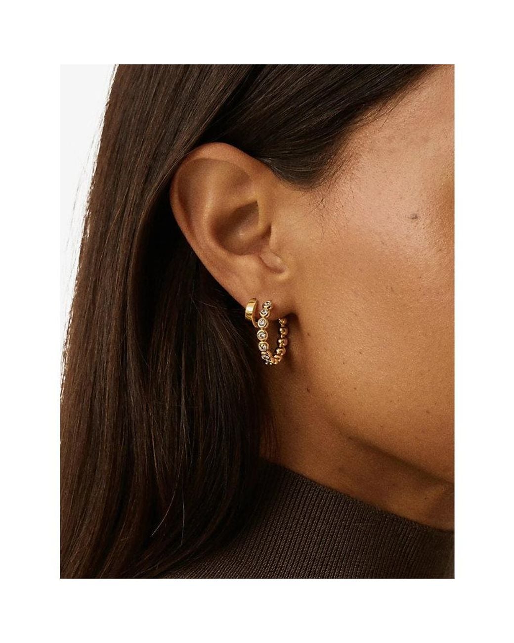 Missoma Metallic Tennis Medium 18Ct Plated Brass And Cubic Zirconia Hoop Earrings