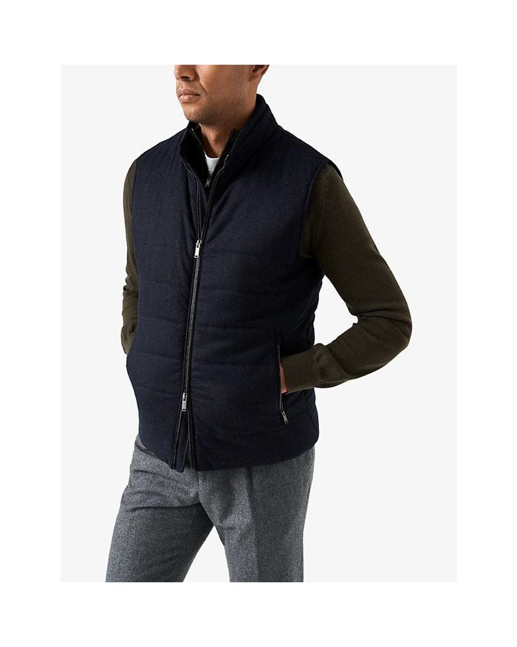 Eton of Sweden Blue Flannel Zip Wool Vest for men