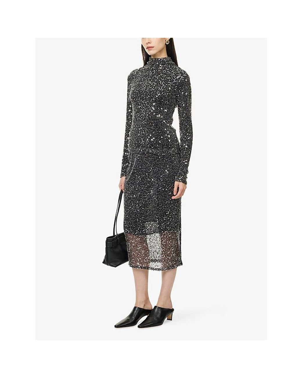 Isabel Marant Gray Nejany Sequin-Embellished Mesh Midi Skirt