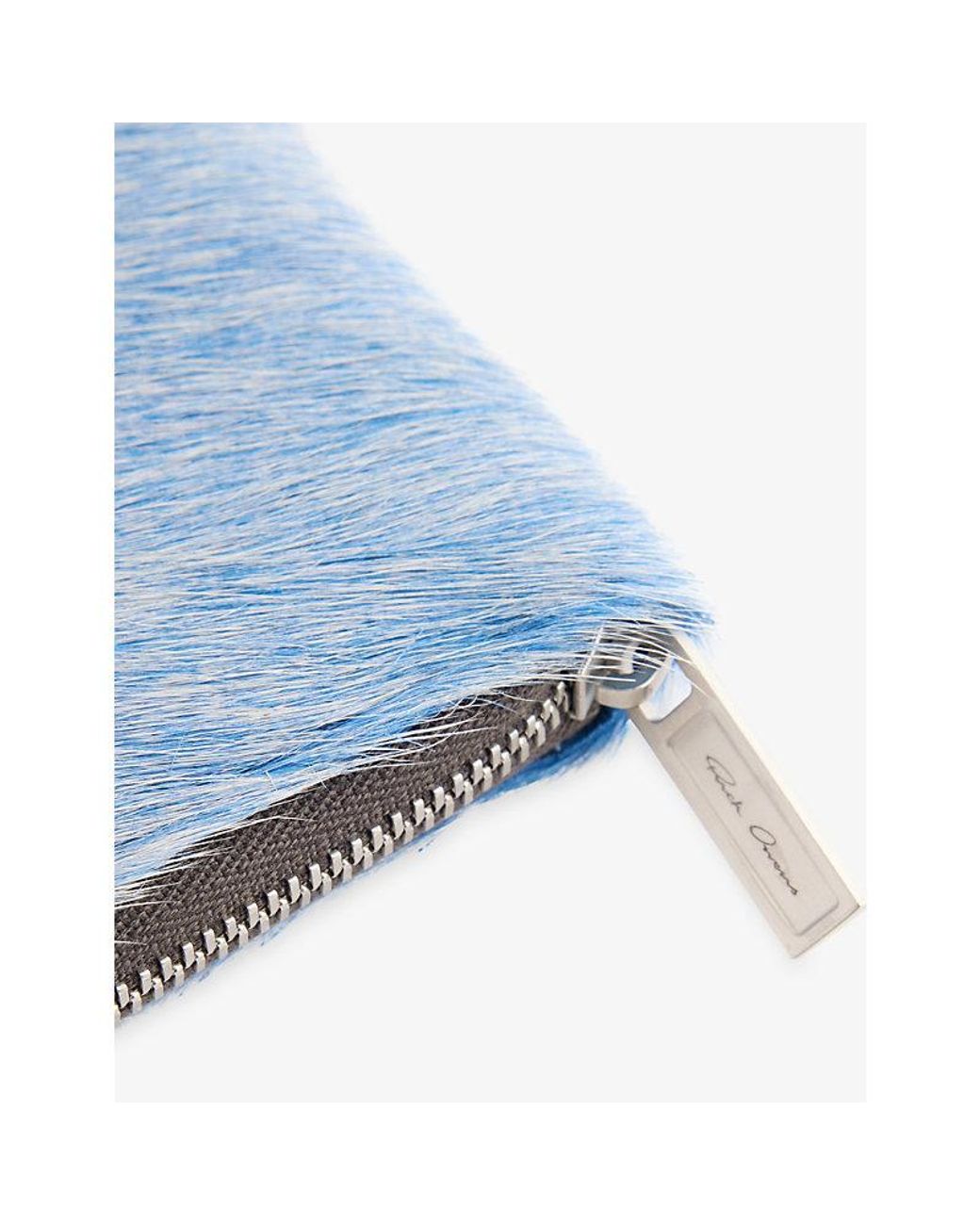 Rick Owens Blue Zipped Leather Hair Wallet for men