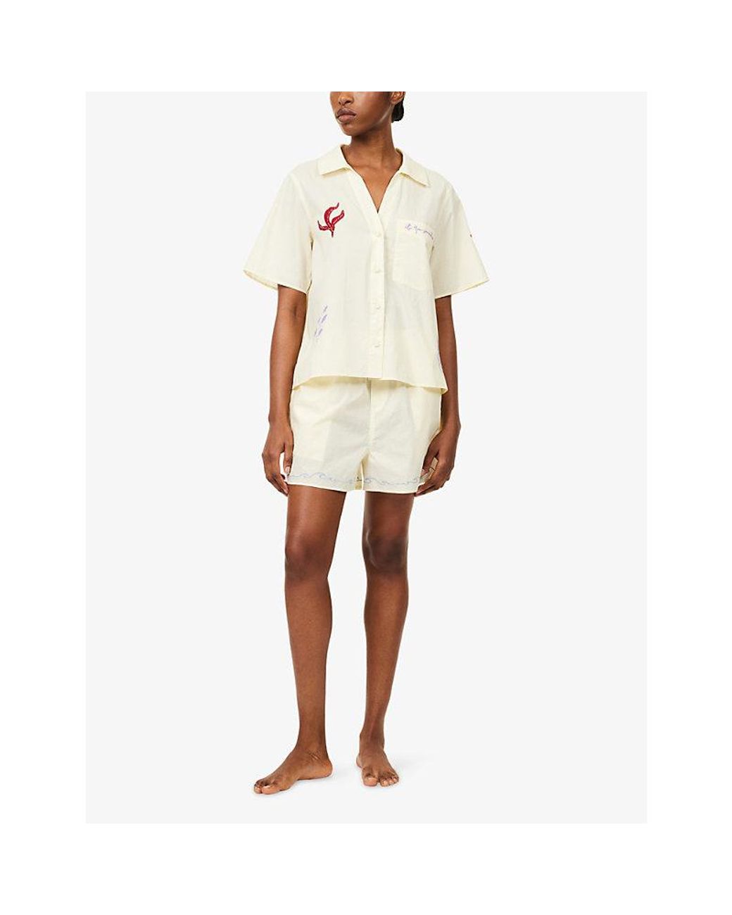 It's 9pm Natural X Oceanus Matilda Embroidered Cotton Pyjama Set