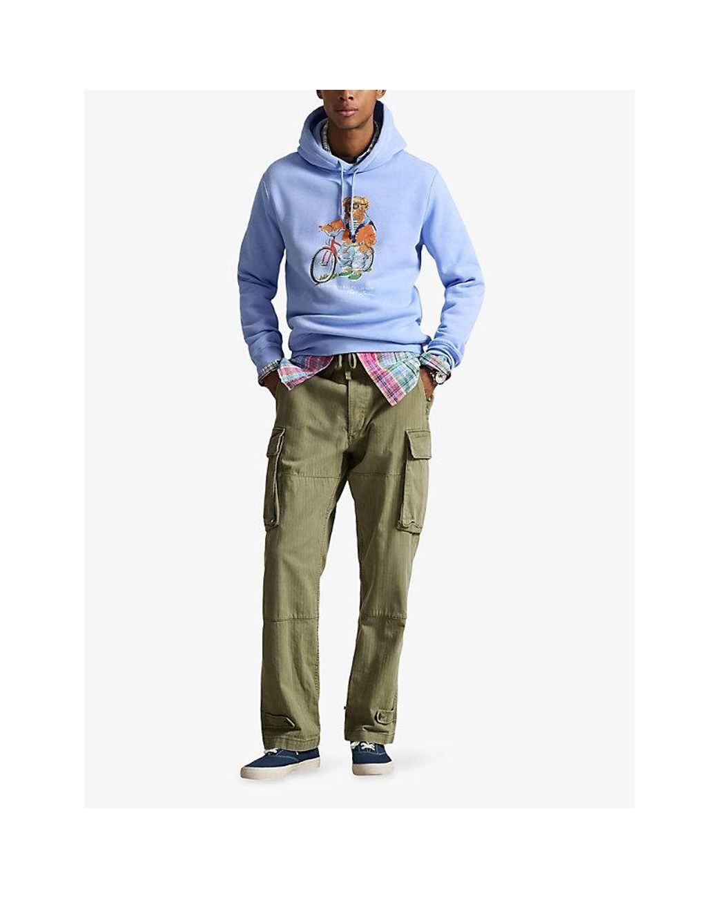 Polo Ralph Lauren Blue Bike Polo Bear Printed Cotton-Blend Hoody for men