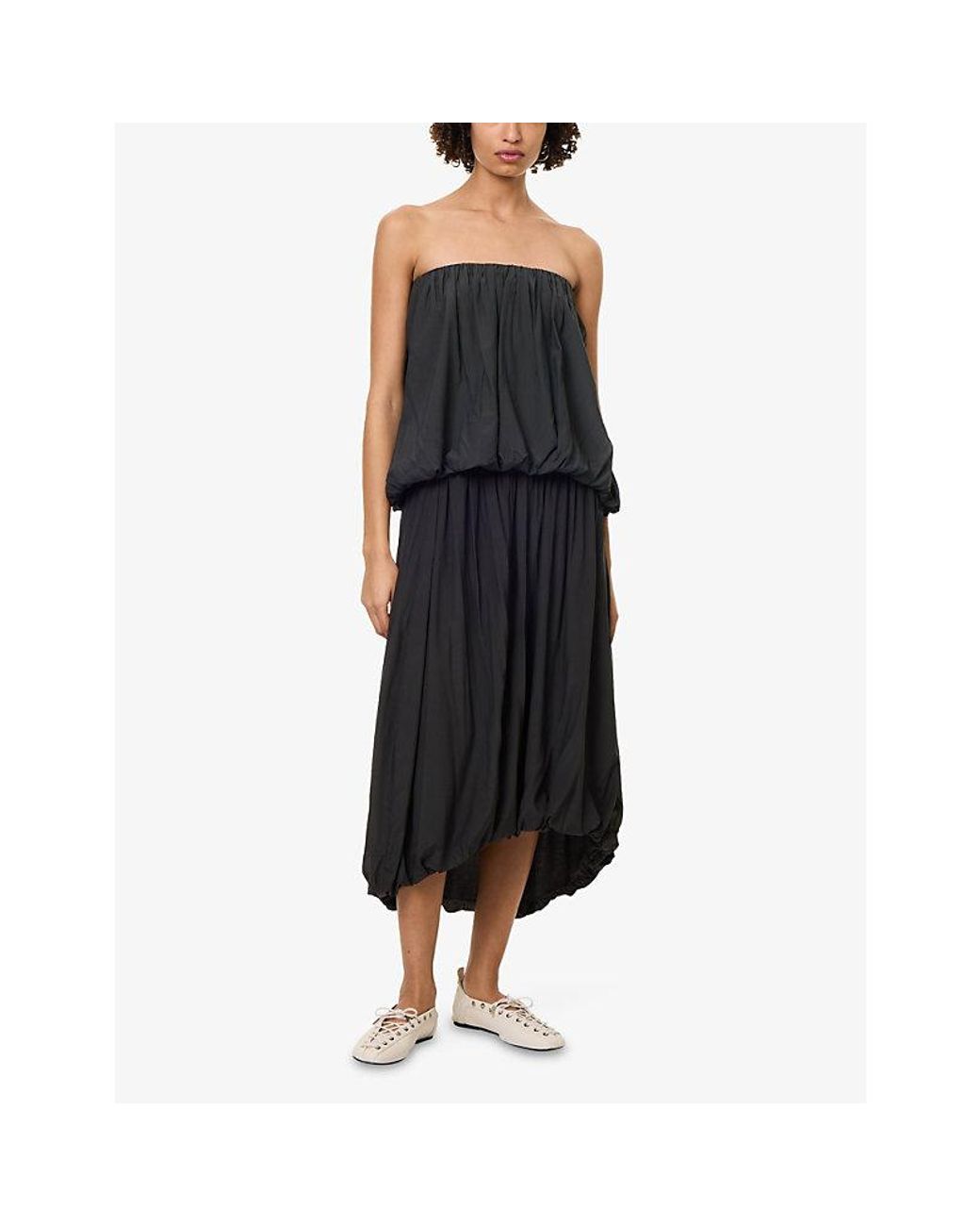 St. Agni Green Strapless Balloon Silk-Blend Top