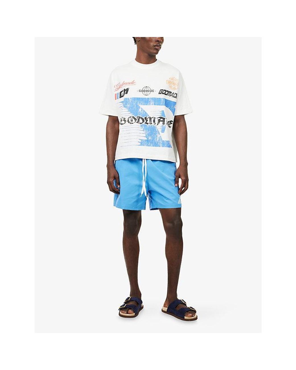 GODMADE Blue Logo-Print Swim Shorts for men