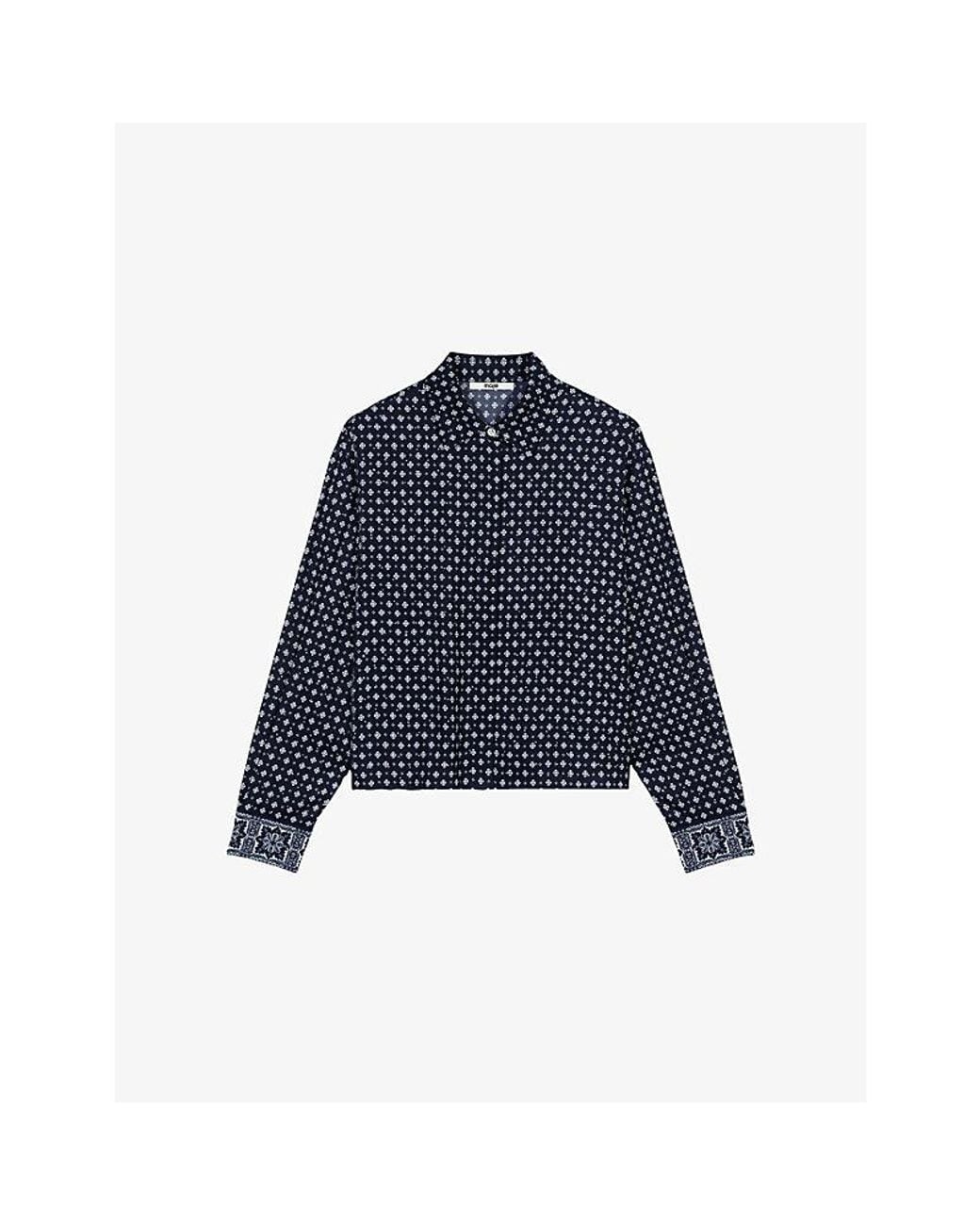 Maje Blue Abstract-Print Long-Sleeved Woven Shirt
