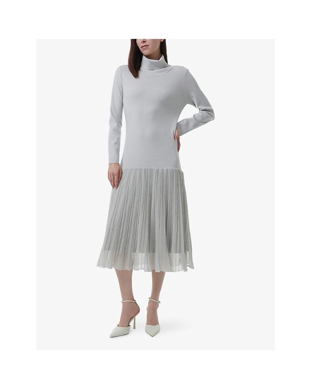 eem Gray High Neck Knitted Midi Dress